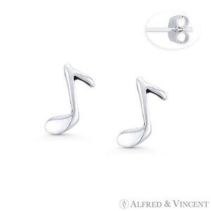Single Note Musician Charm Stud Earrings in Oxidized .925 Sterling Silver